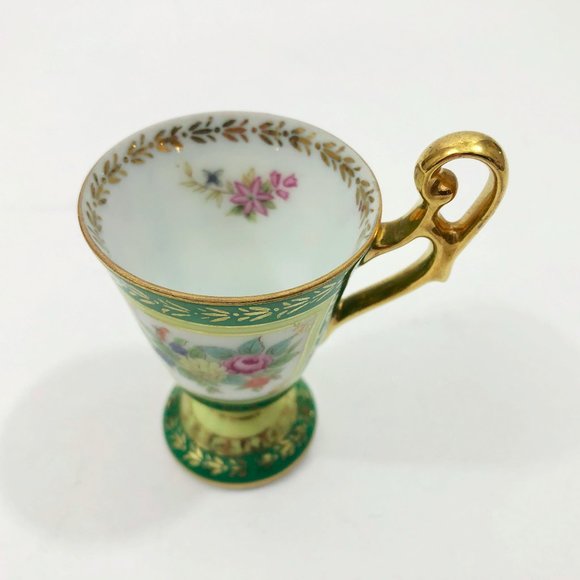 EUC Small Demitasse Cup 1 oz Size Gold Tone Handle & Trim Floral Design - Picture 8 of 9